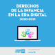 Ilustración de un ordenador con texto que dice Derechos de la infancia en la era digital 2020-2021 con logo Junior Report Aula con la colaboración de Unicef